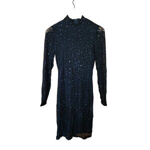 Windsor Vintage-Style Black Sequin Dress With High Neck & Long Sleeves size S